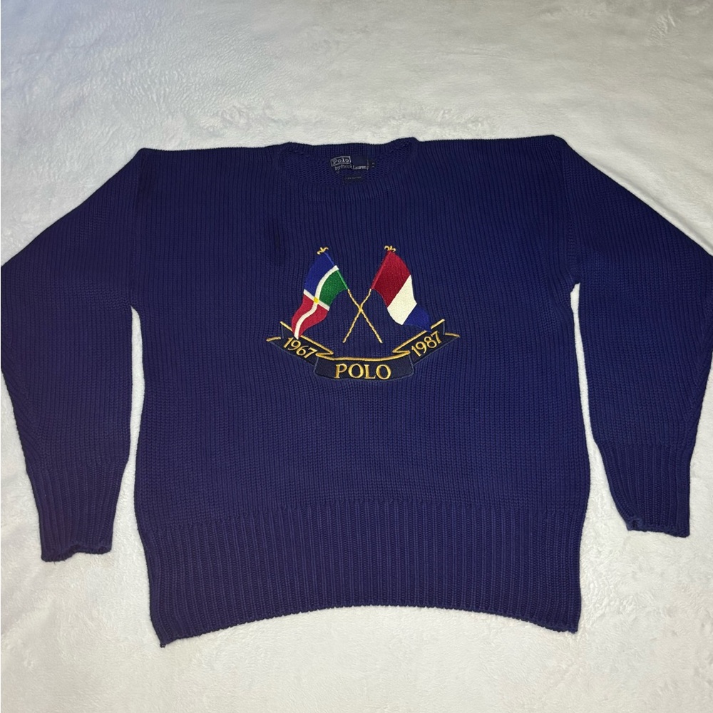 Polo by Ralph Lauren Navy Crewneck with Embroidered Flag Crest